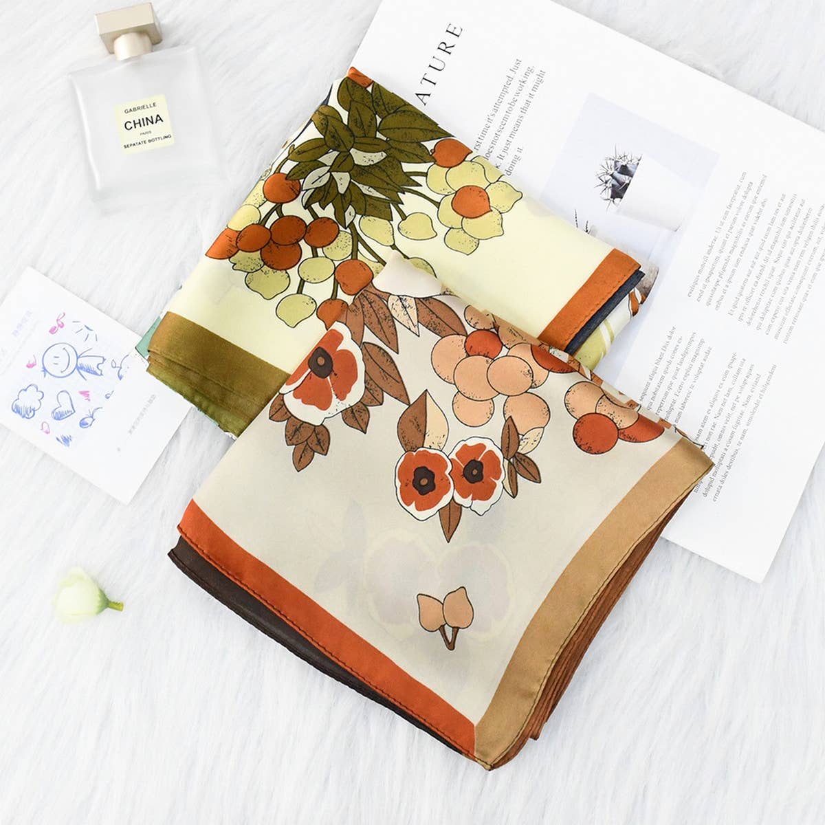 Elegant Floral Satin Scarf for Work & Sun