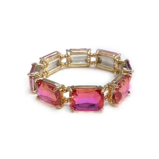 Rectangular Glass Crystal Linked Stretch Bracelet: ROSE-AB