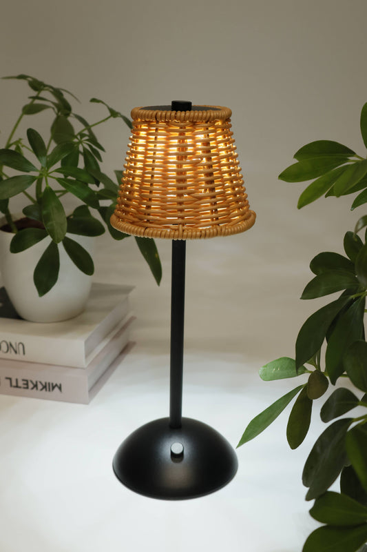 Black:-Rechargeable Rattan LED Lamp