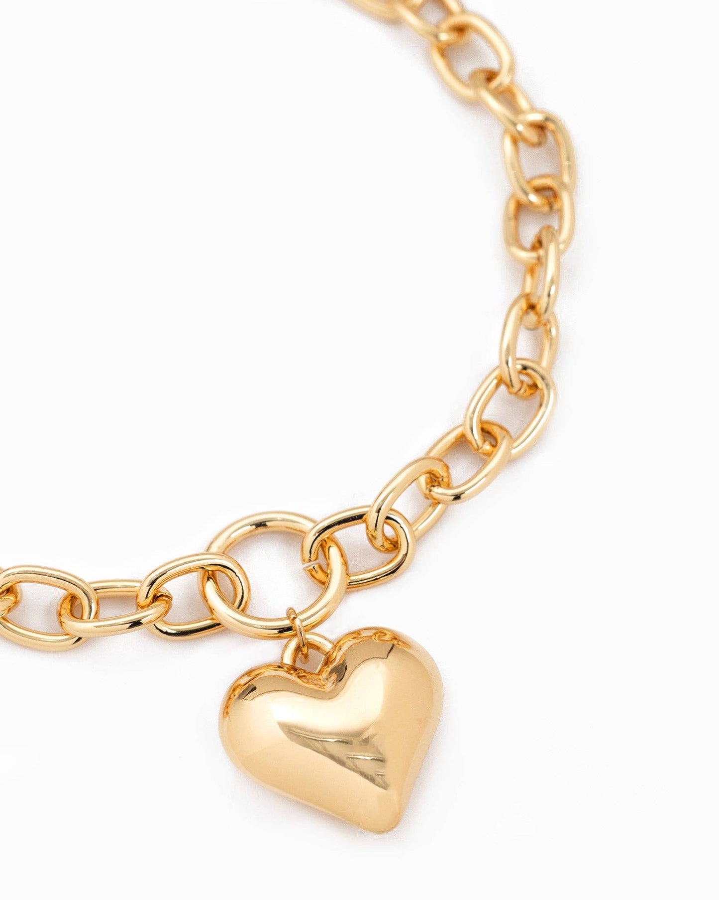 Puffy Heart Chunky Oval Chain Necklace: Gold