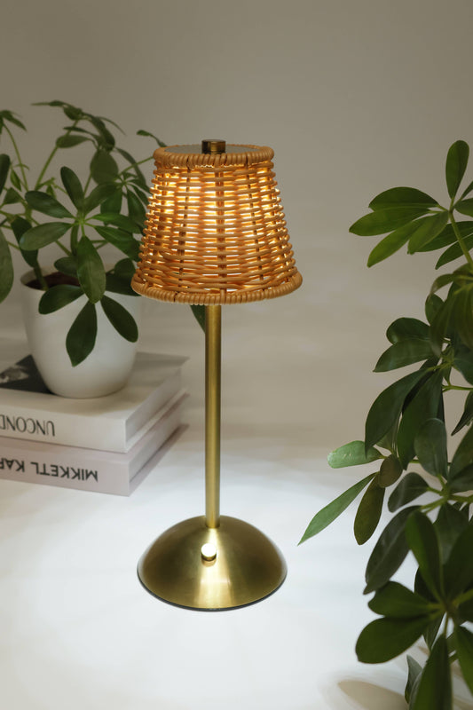 Gold-Rechargeable Rattan LED Lamp