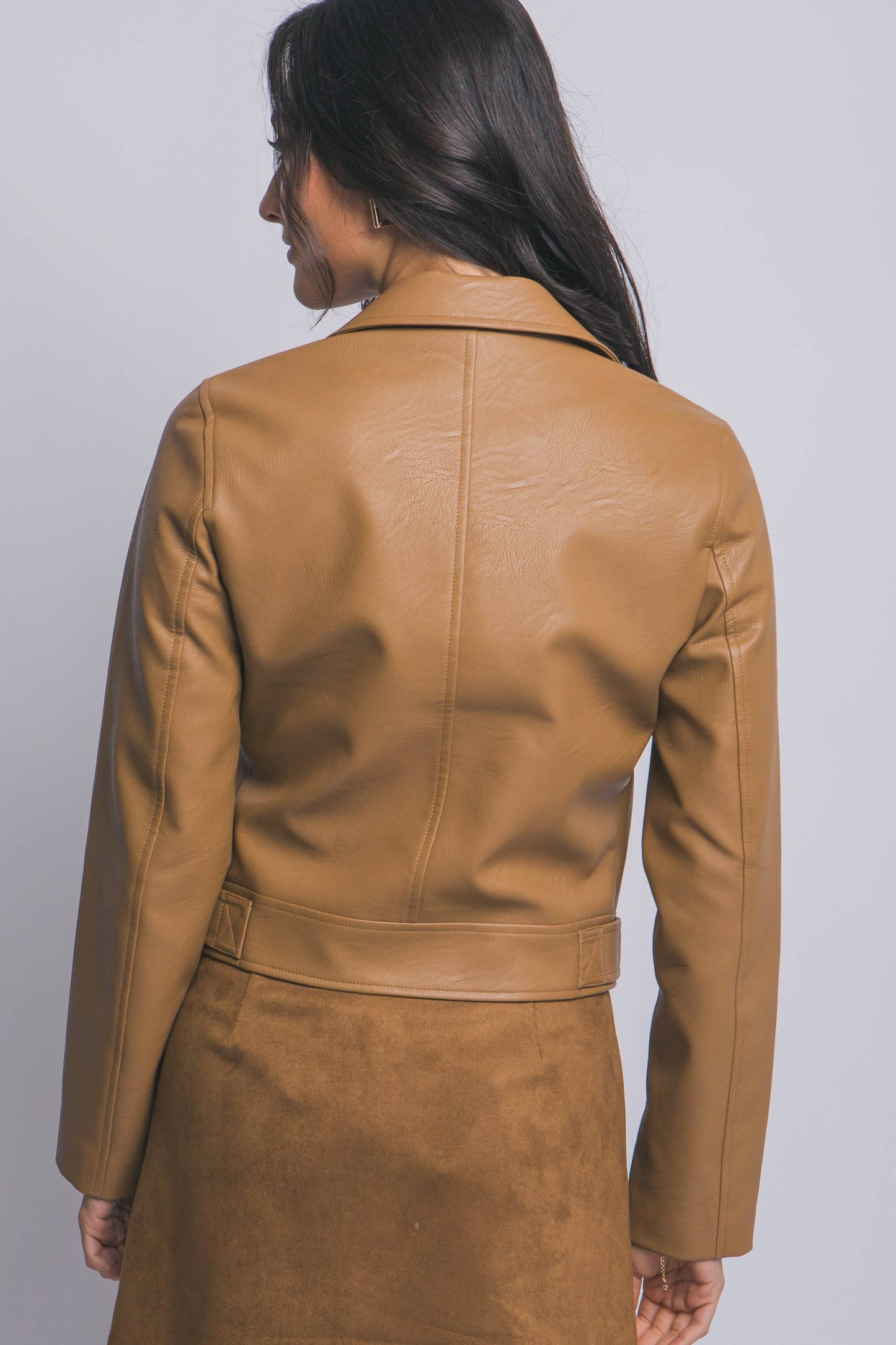 Faux Leather Moto Jacket W/ Asymmetrical Zip Up SI-29109: ESPRESSO-202833 / S