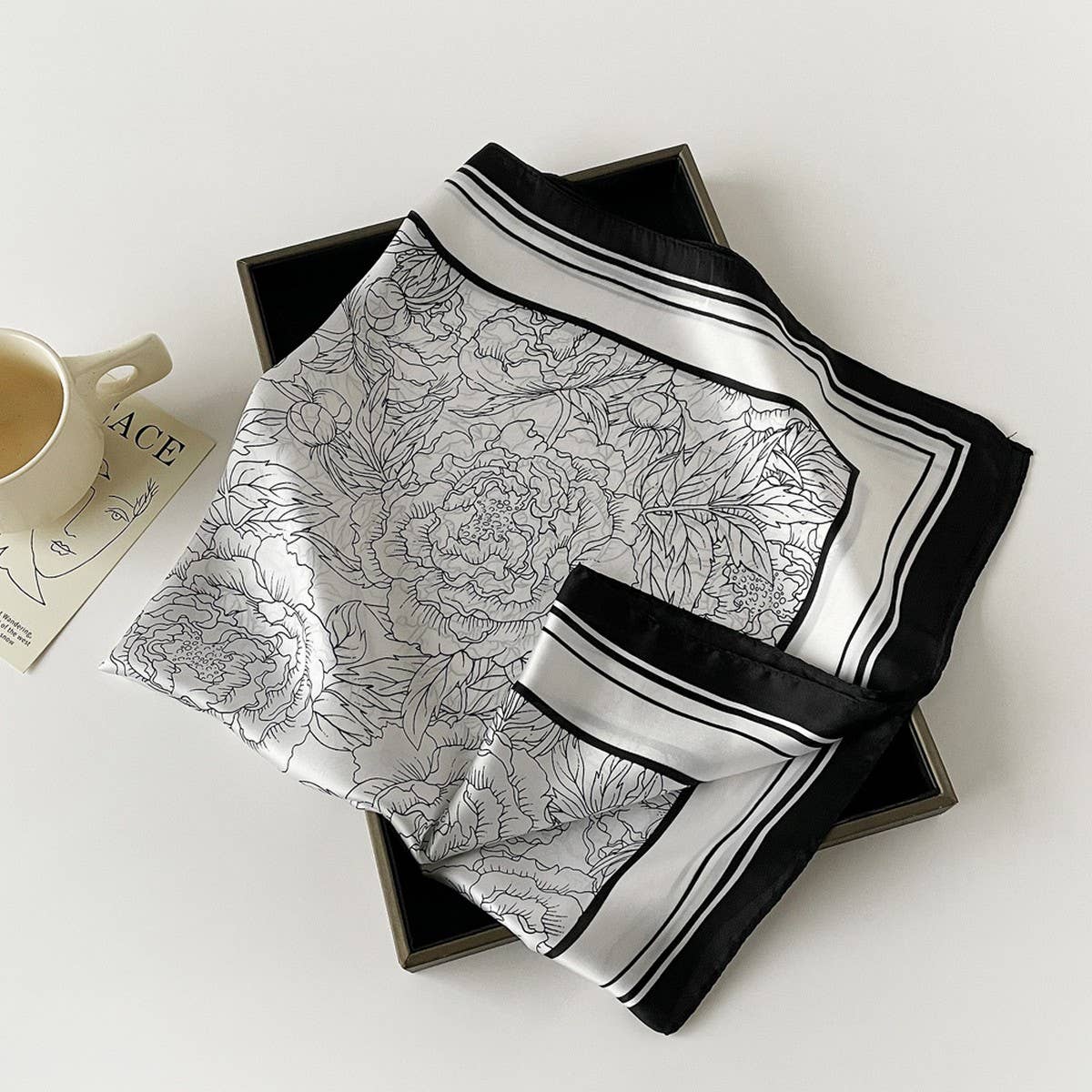 Letter Print Satin Square Scarf