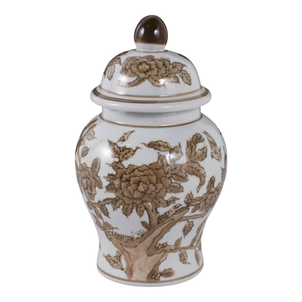 Brown Chinoiserie Lidded Jar - 8"