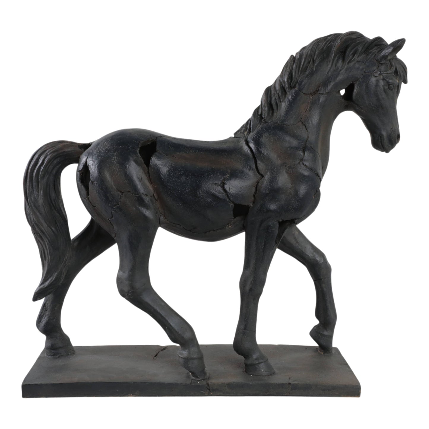 Aged Black Horse Sculpture
