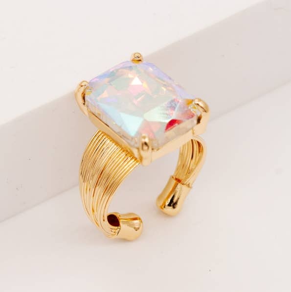 Square Glass Cushion Cut Cocktail Adjustable Wire Ring: ROSE-AB