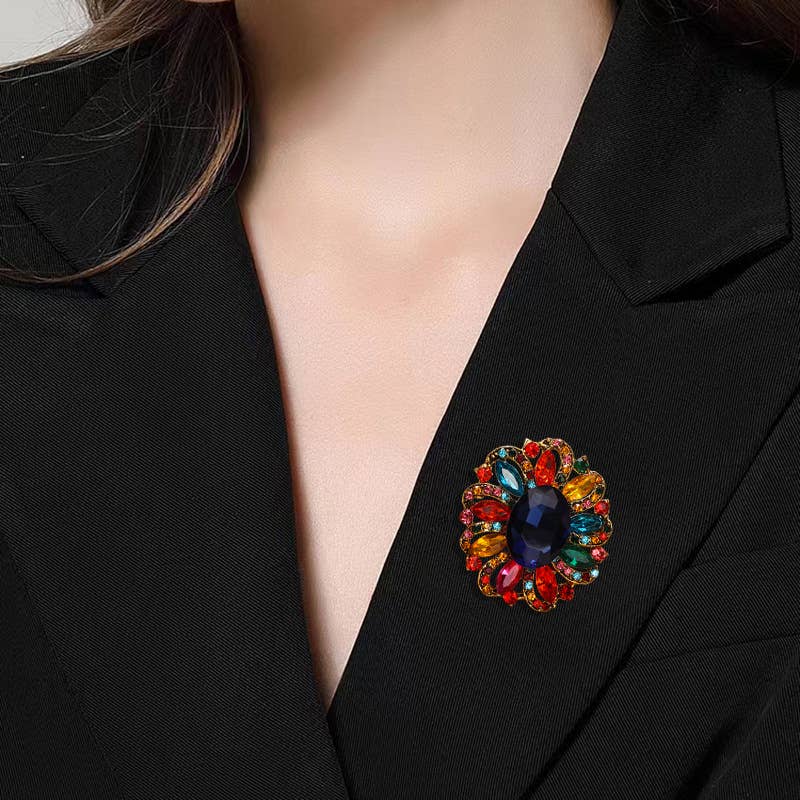 Baroque Floral Rhinestone Brooch Pin : Green