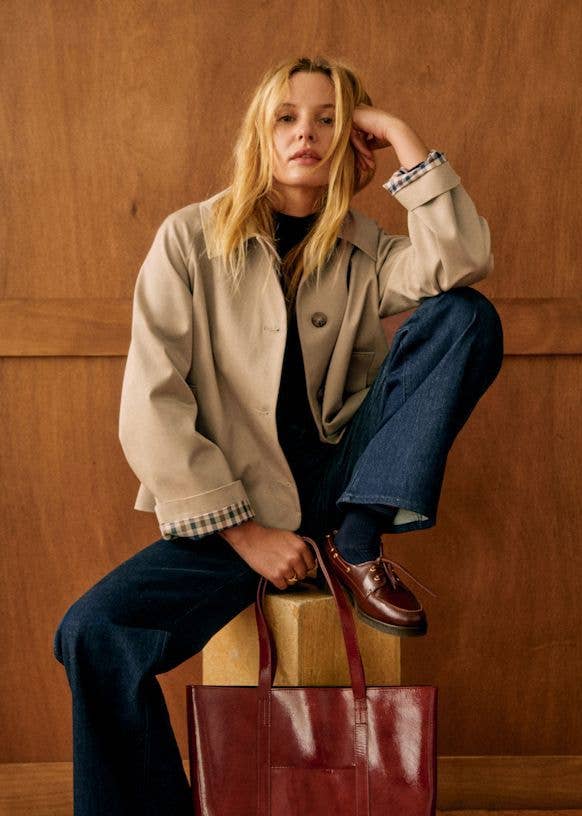 Women's Cropped Trench Jacket Lapel Button Front: Camel / M