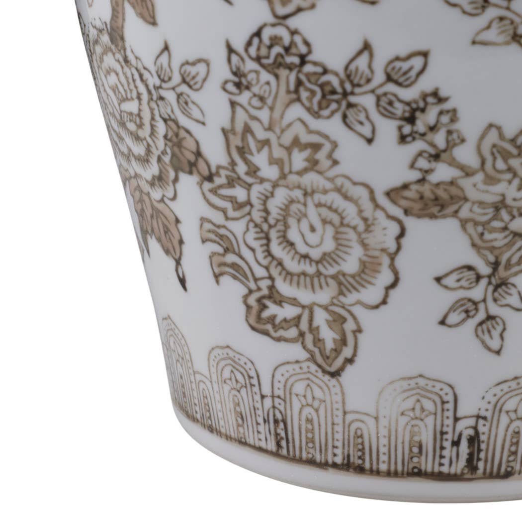 Decorative Jar - Brown/White Ceramic Chinoiserie Bird, 12 in