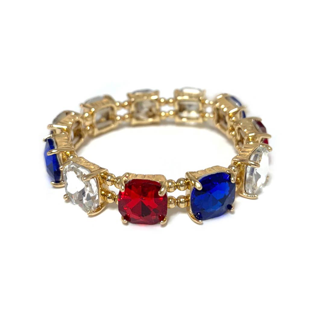 Cushion Cut Glass Crystal Linked Stretch Bracelet: MINT-AB