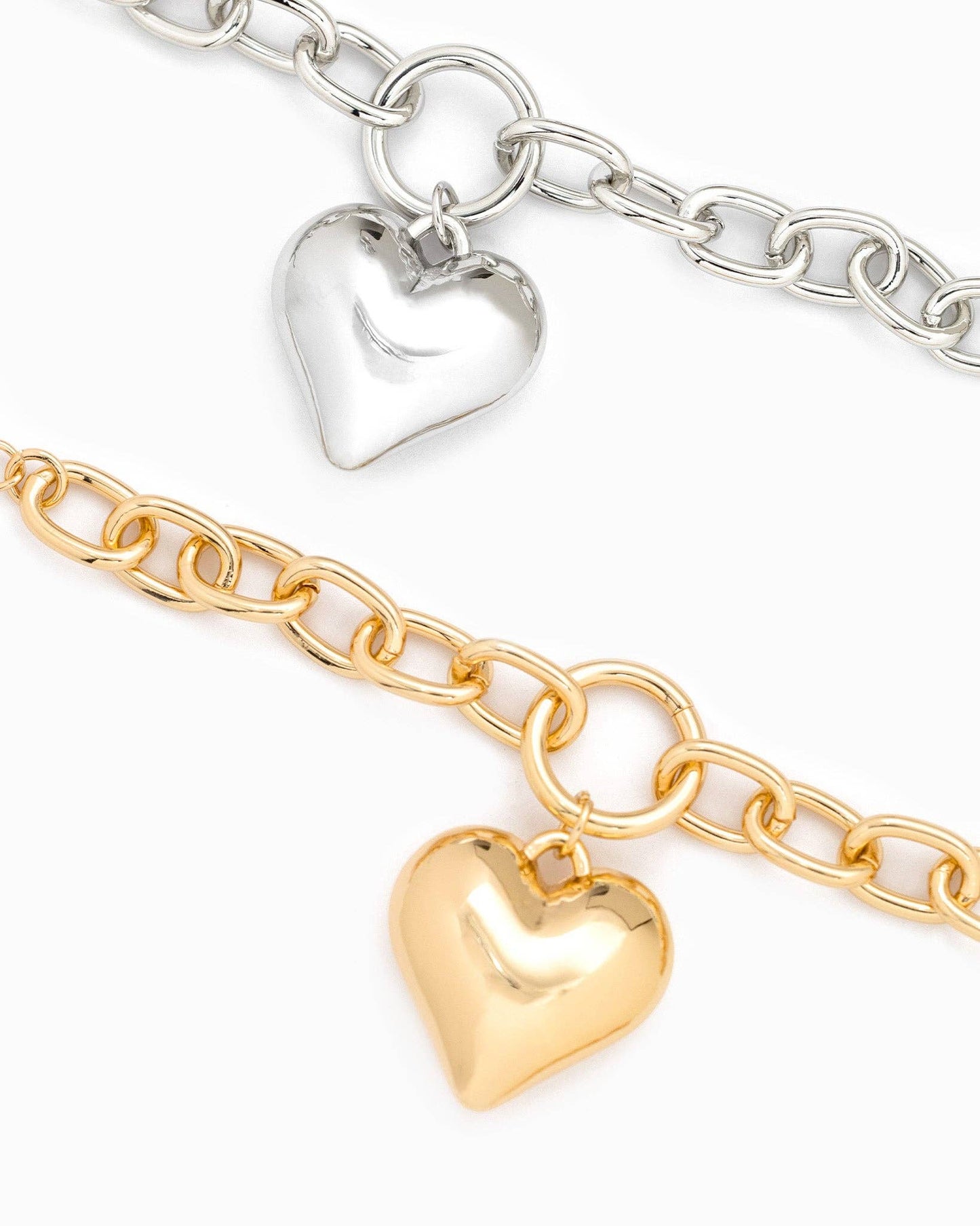 Puffy Heart Chunky Oval Chain Bracelet: Rhodium