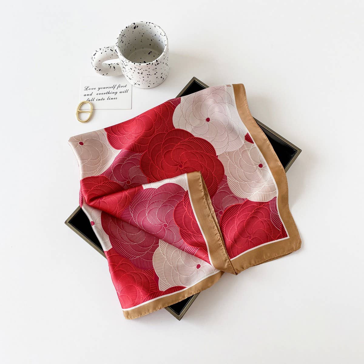 Letter Print Satin Square Scarf