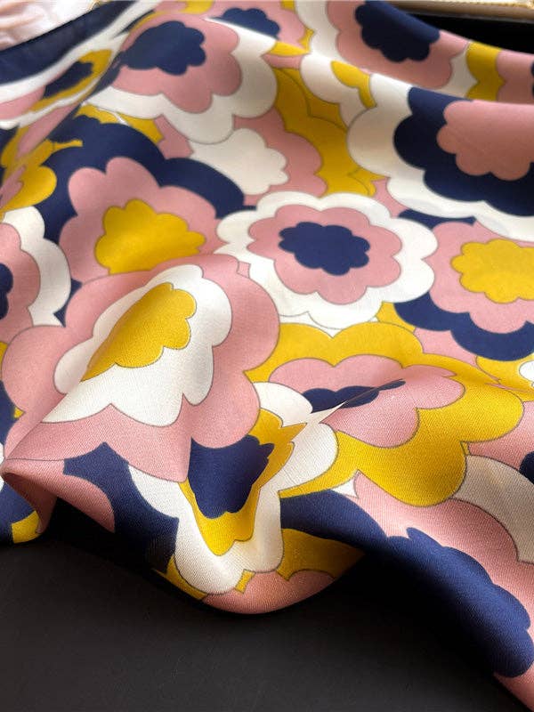 Contrast Color Flower Print Sun Protection Shawl&Scarf: BLUE / One_size