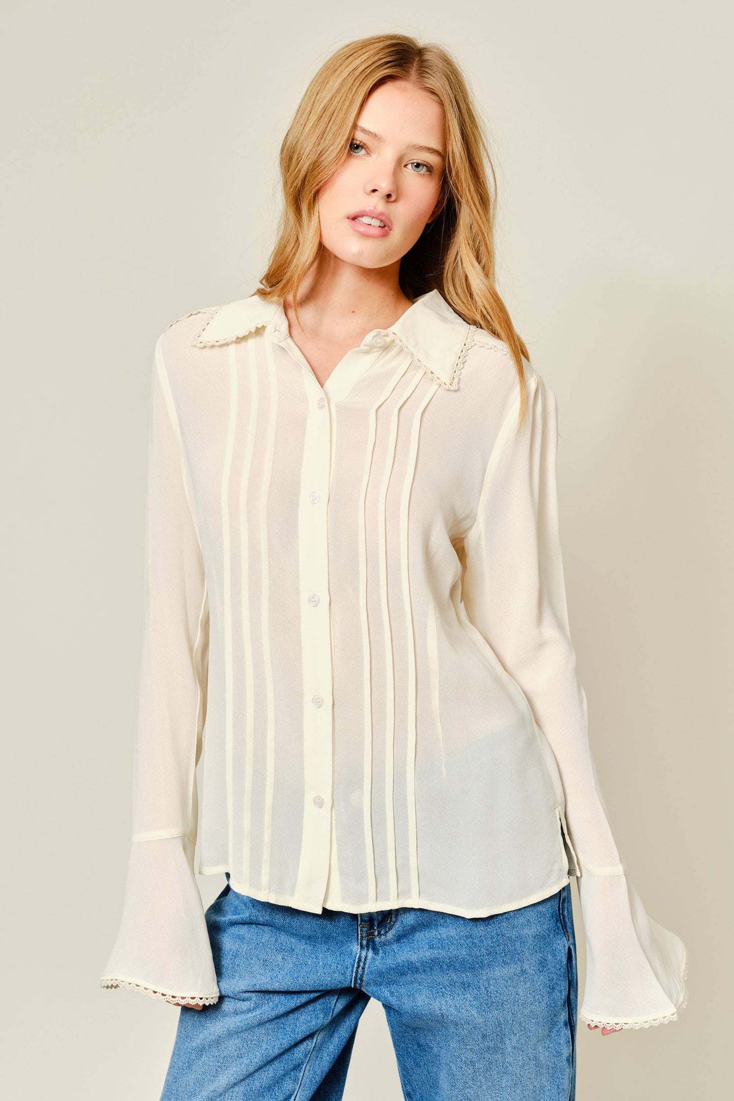M: SOFT BUTTONDOWN PICTUCK BLOUSE