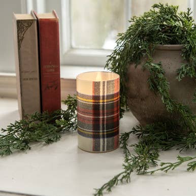 5" WHITE TARTAN 3D FLAME GLASS CANDLE