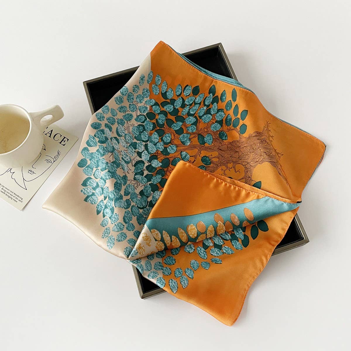 Letter Print Satin Square Scarf