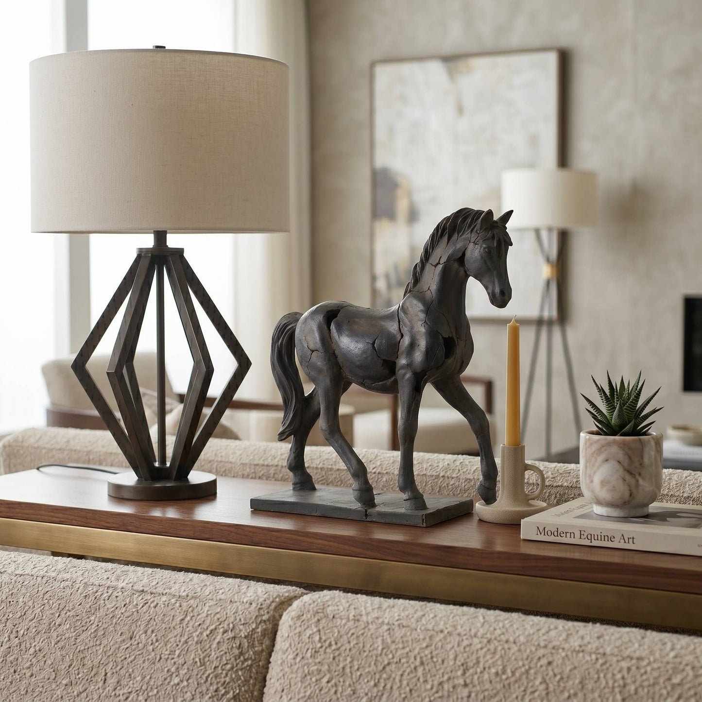 Aged Black Horse Sculpture