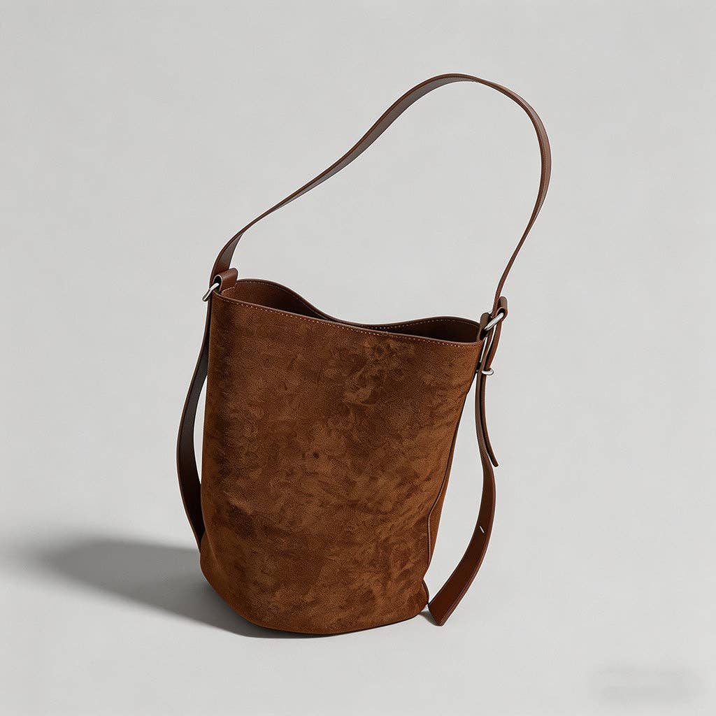 Vintage Suede Bucket Bag: Coffee