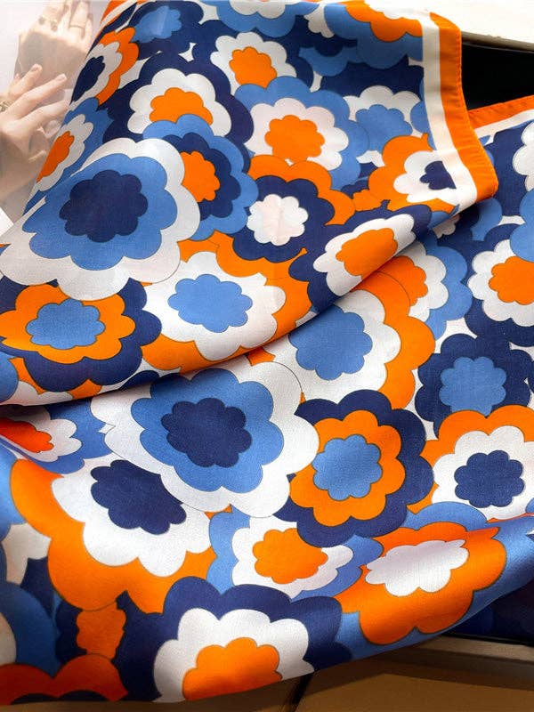 Contrast Color Flower Print Sun Protection Shawl&Scarf: BLUE / One_size