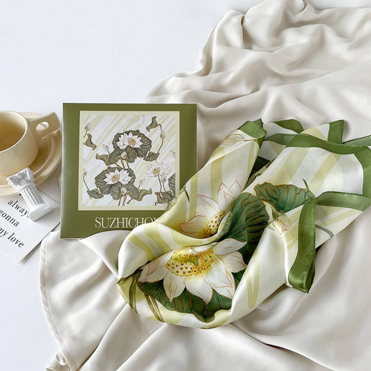 Mint Mambo Lotus Print Satin Scarf