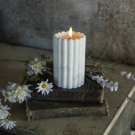5" MARBLE CEMENT COLUMN 3D FLAME CANDLE