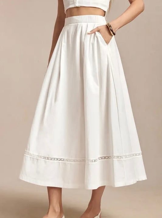 White Midi Skirt with Pockets