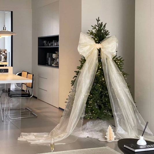78*19inches Mesh Giant Bow Christmas Tree Topper Xmas Decor: White / L