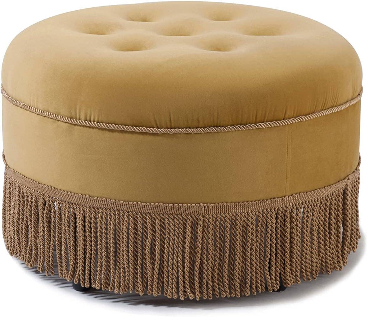 Purple Floral: 24" Round Upholstered Accent Ottoman