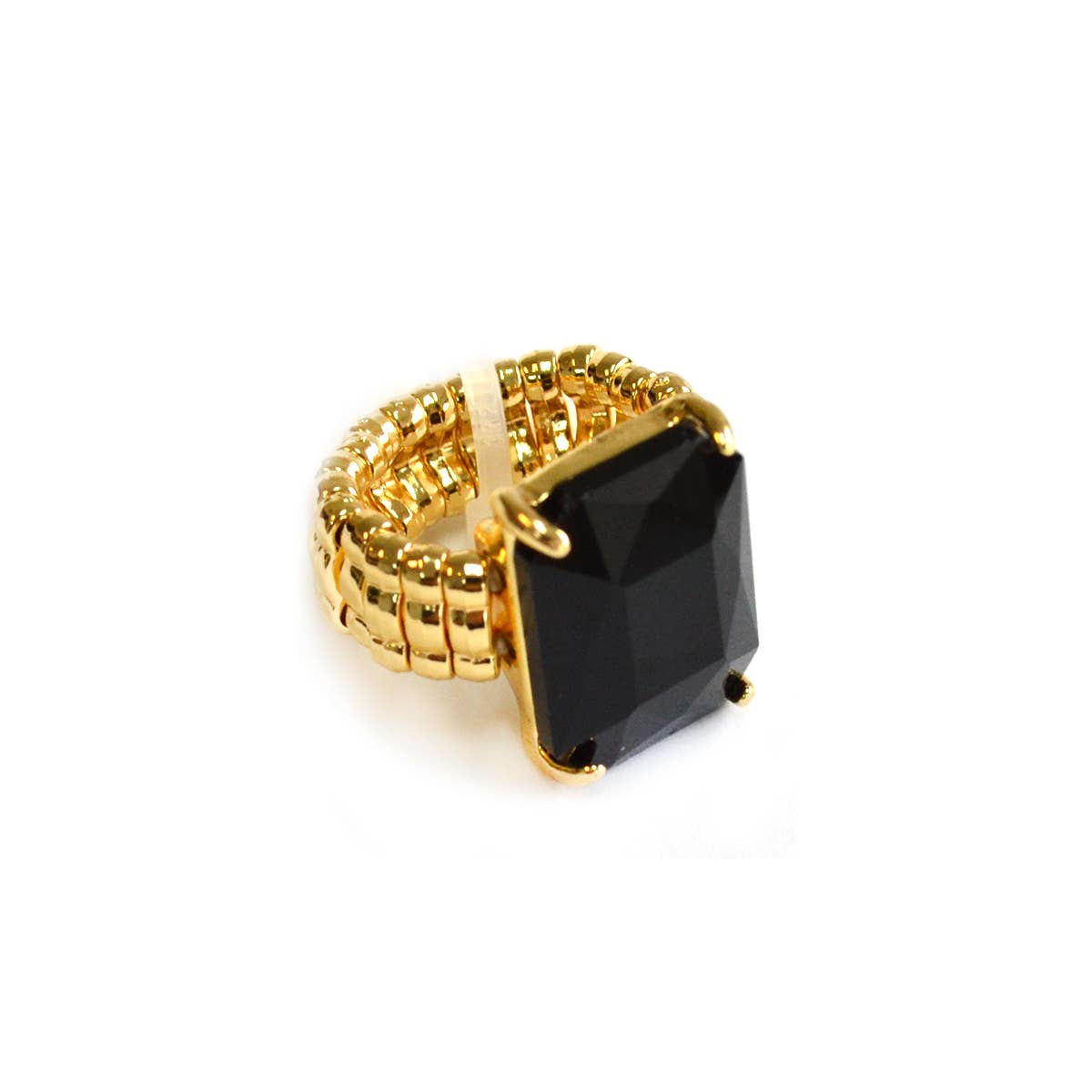 Rectangular Glass Cocktail Cut Stretched Adjustable Ring: Rose-AB