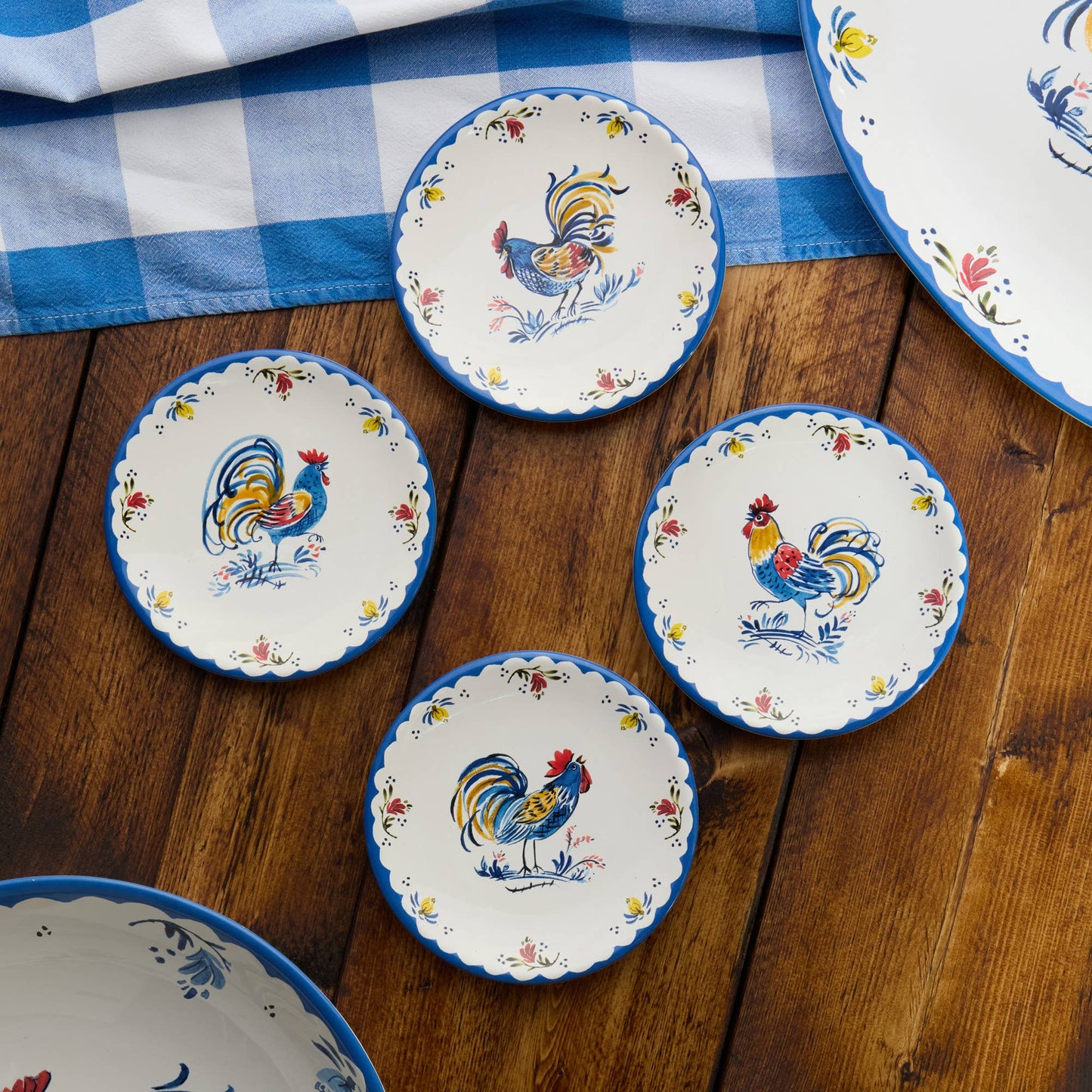 French Rooster Canape Plates 6in 4 asst