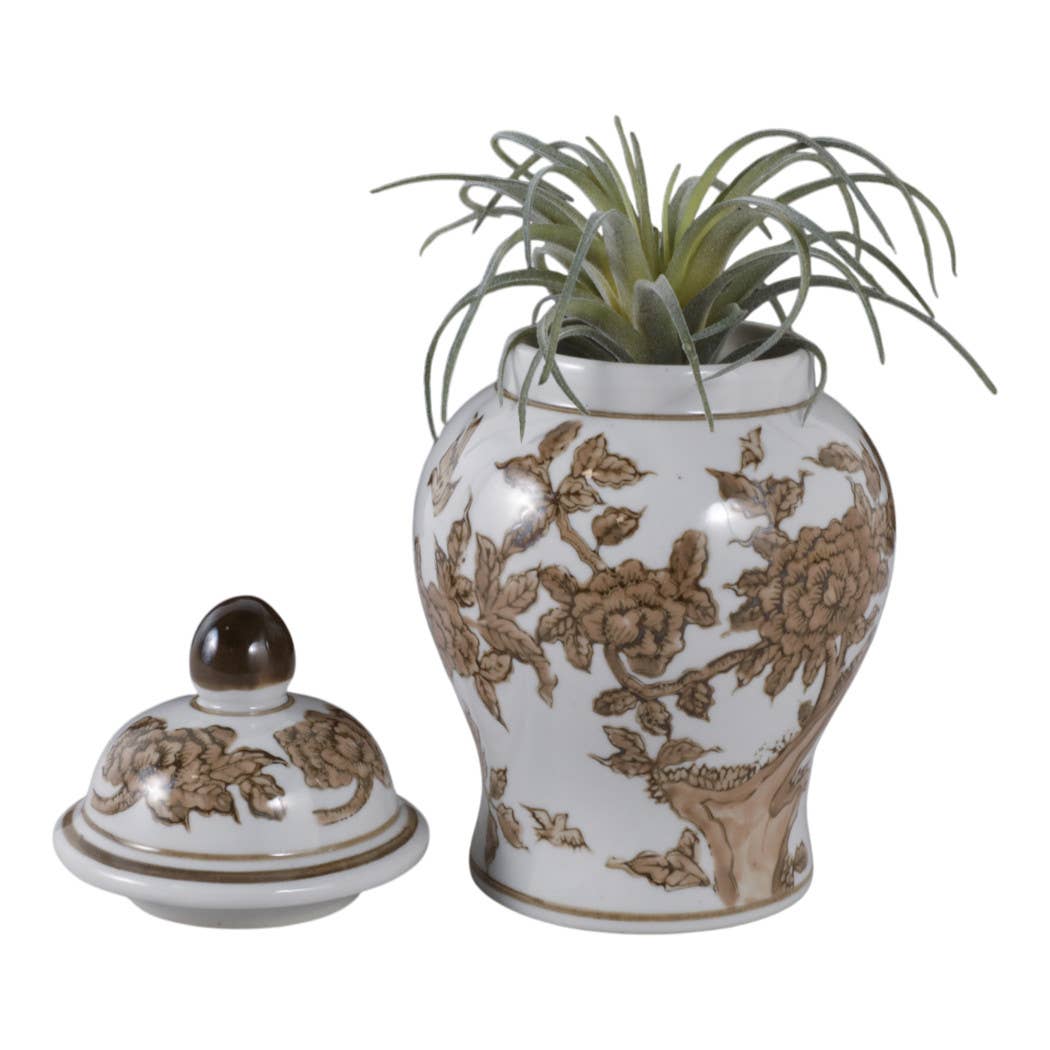 Brown Chinoiserie Lidded Jar - 8"