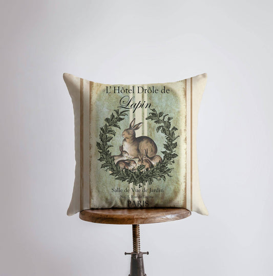 Vintage French Rabbit Design Pillow Cover | Farmhouse Decor | Home Décor | Rabbit Art | Throw Pillows | Decorative Pillows | Room Decor