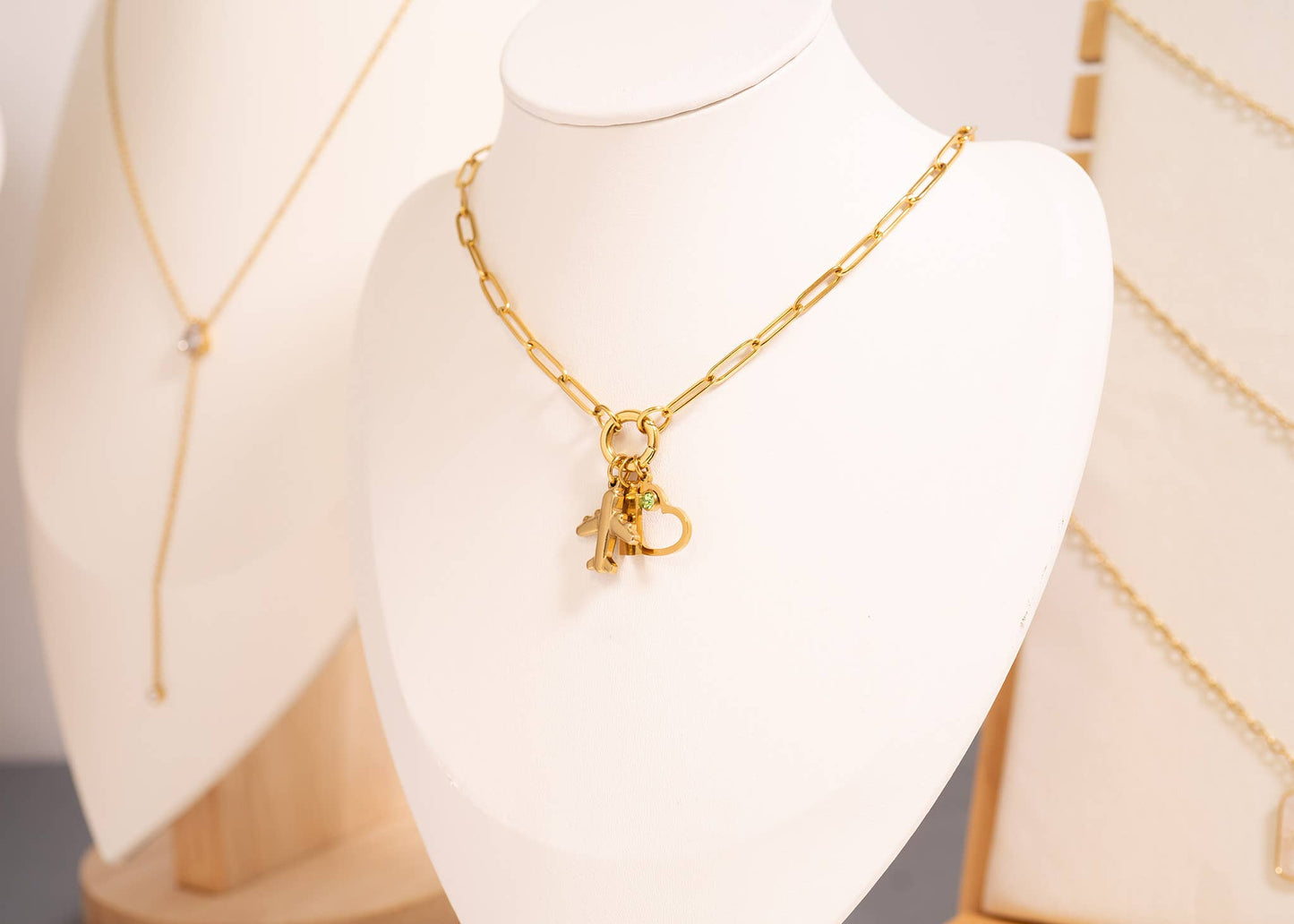 Stainless Steel Paperclip Carabiner Charm Holder Necklace: Stainless / 18"+2"