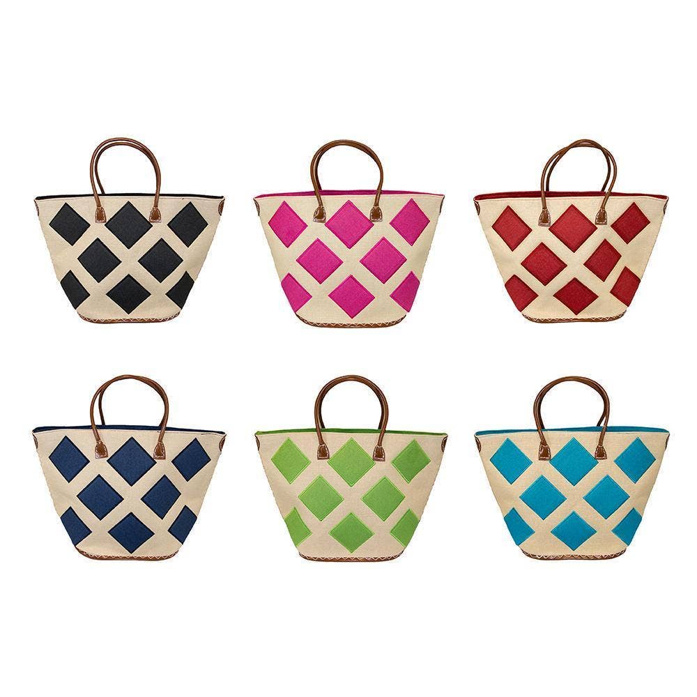 Pink: Straw Diamond Tote Bag