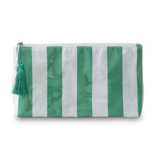 GREEN/ WHITETRAVEL STRIPE COSMETIC MAKEUP POUCH BAG