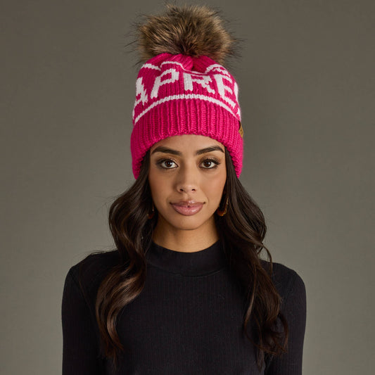 Pink & White Apres Pom Hat