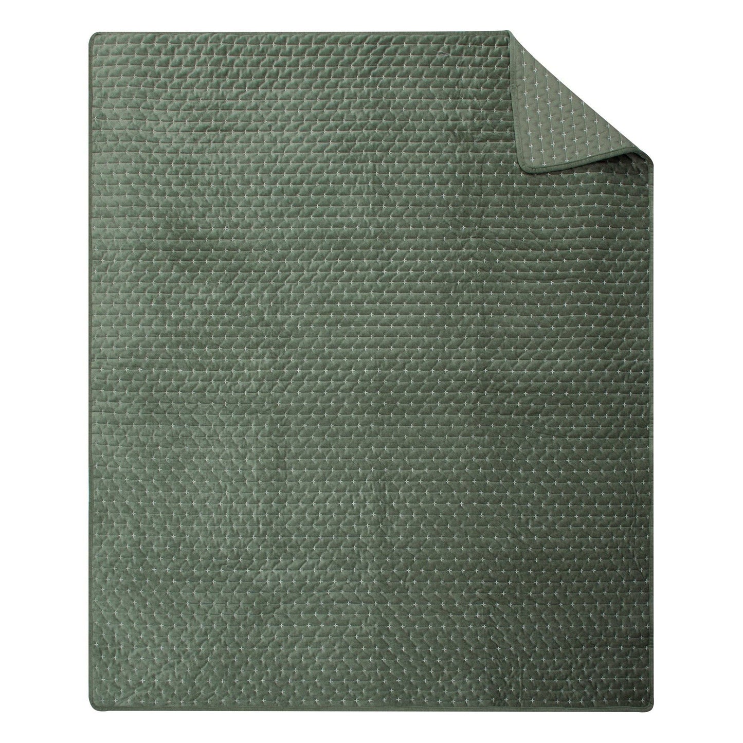 Green-Velvet Stitch Quilted Throw