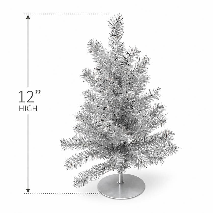 12" Tinsel Tabletop Christmas Tree - Select Color: Silver
