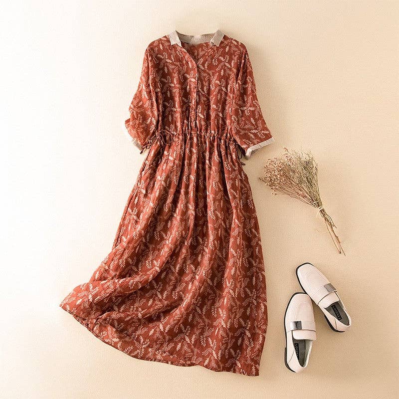 Floral Print V-Neck Maxi Dress: Yellow / M