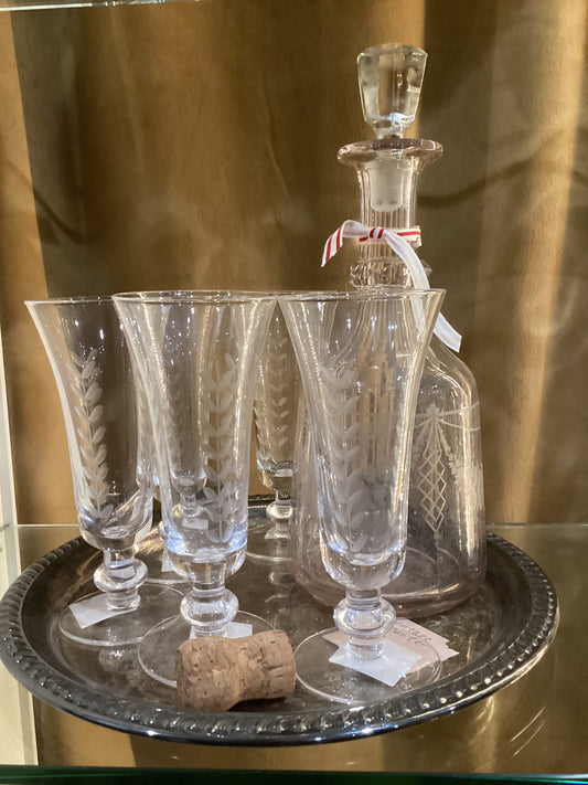 Vintage branch etched champagne glasses