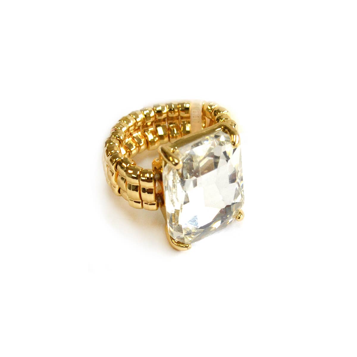Rectangular Glass Cocktail Cut Stretched Adjustable Ring: X-Emerald