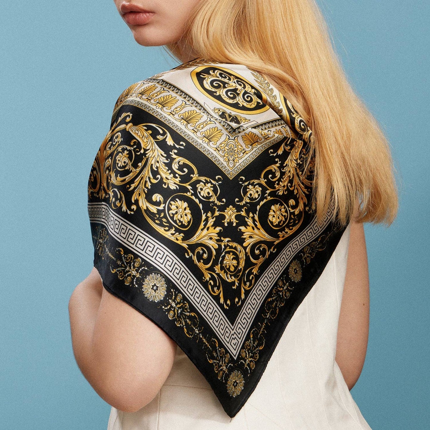 Satin Baroque Square Scarf | Vintage Ornate Scroll Print: OR / ONE