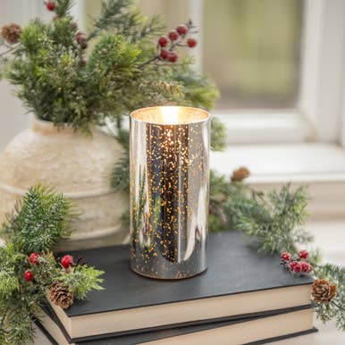 6" SILVER MERCURY GLASS 3D FLAME CANDLE