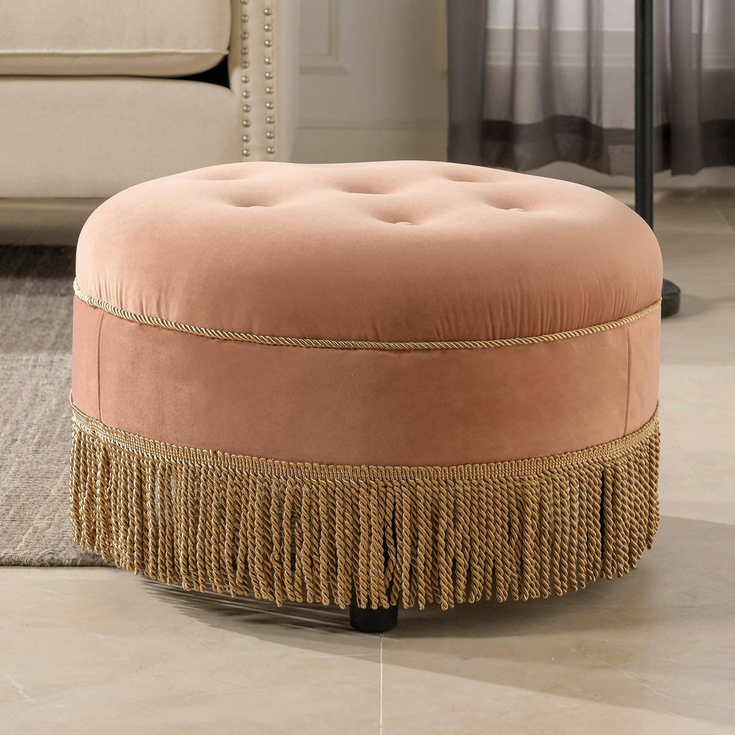 Purple Floral: 24" Round Upholstered Accent Ottoman