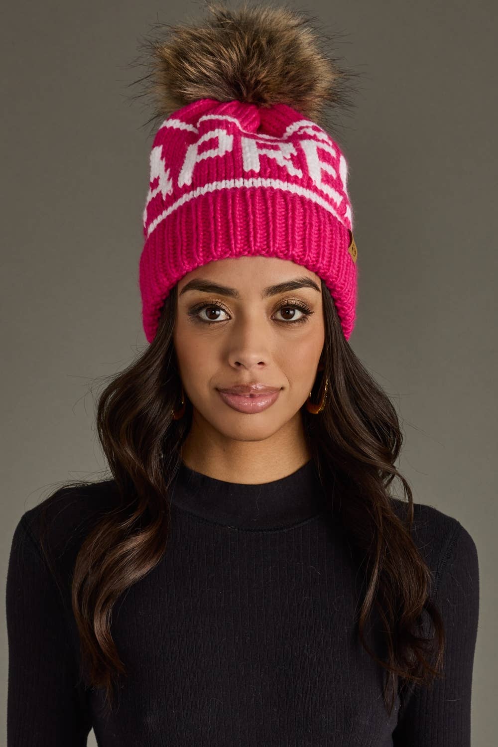 Pink & White Apres Pom Hat