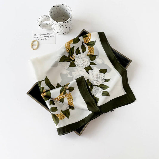 Letter Print Satin Square Scarf