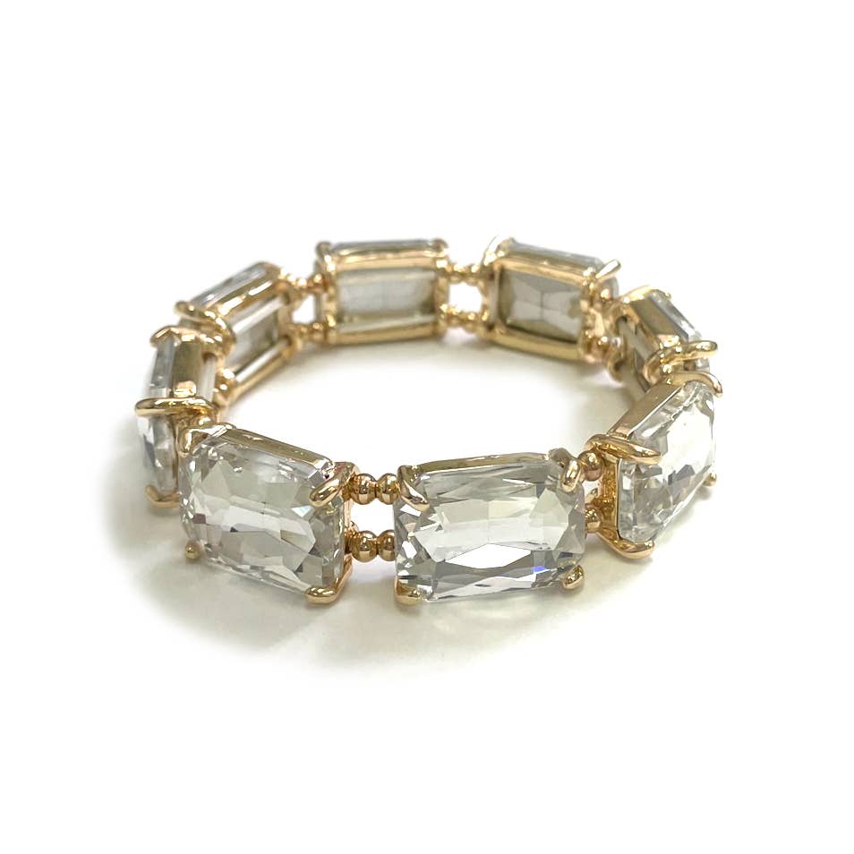 Rectangular Glass Crystal Linked Stretch Bracelet: ROSE-AB