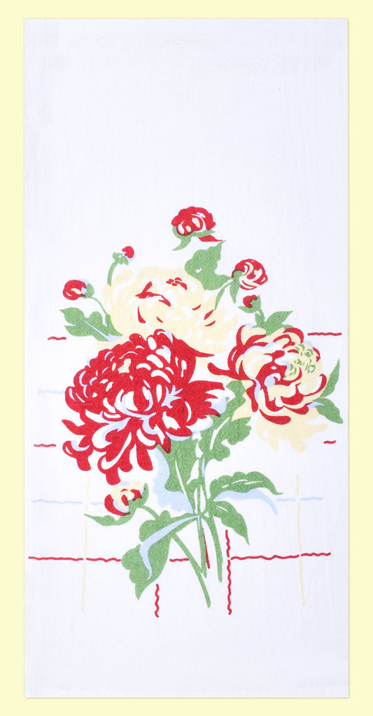 Peonies Flowers Retro Flour Sack Kitchen Tea Towel