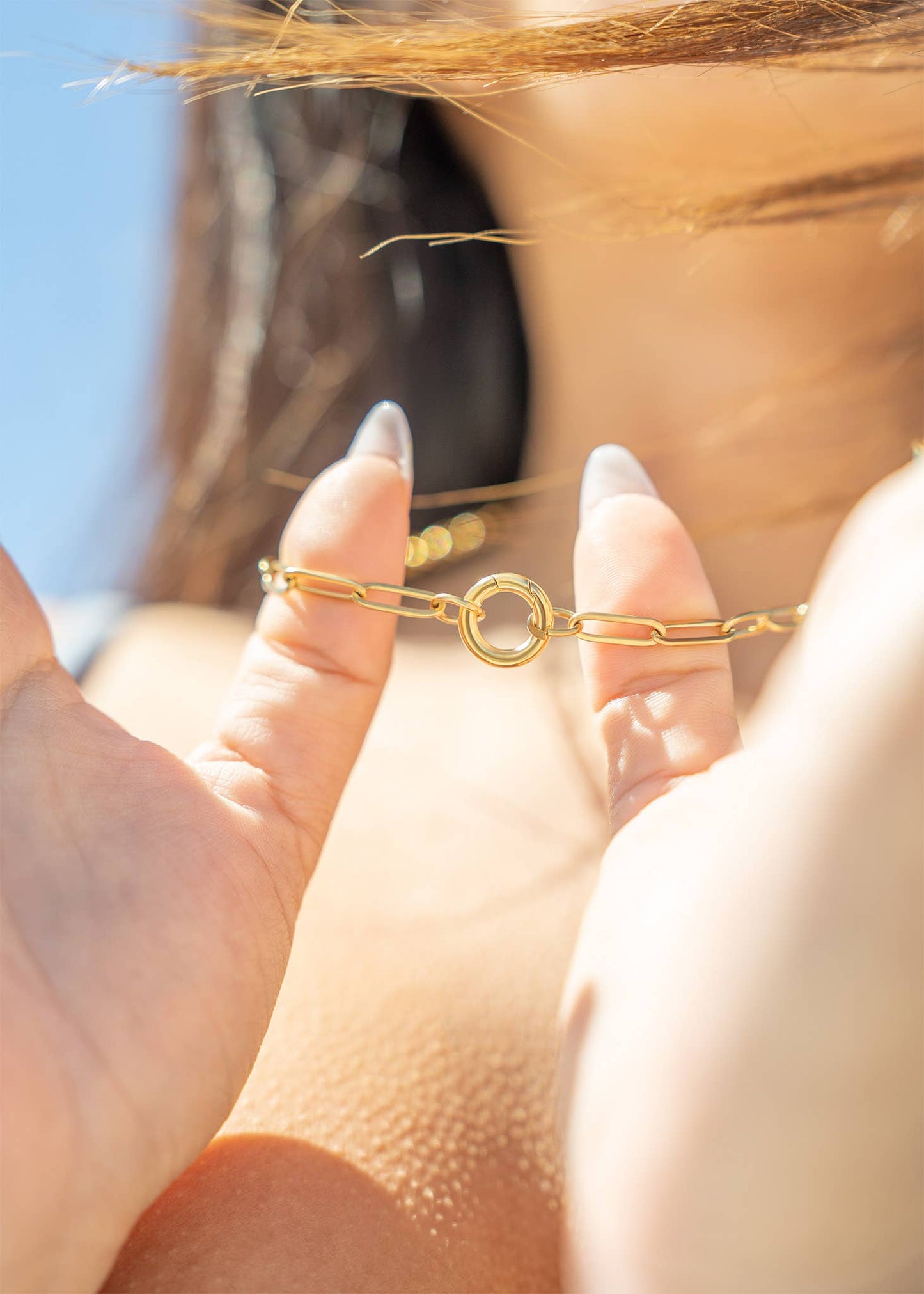 Stainless Steel Paperclip Carabiner Charm Holder Necklace: Gold / 18"+2"