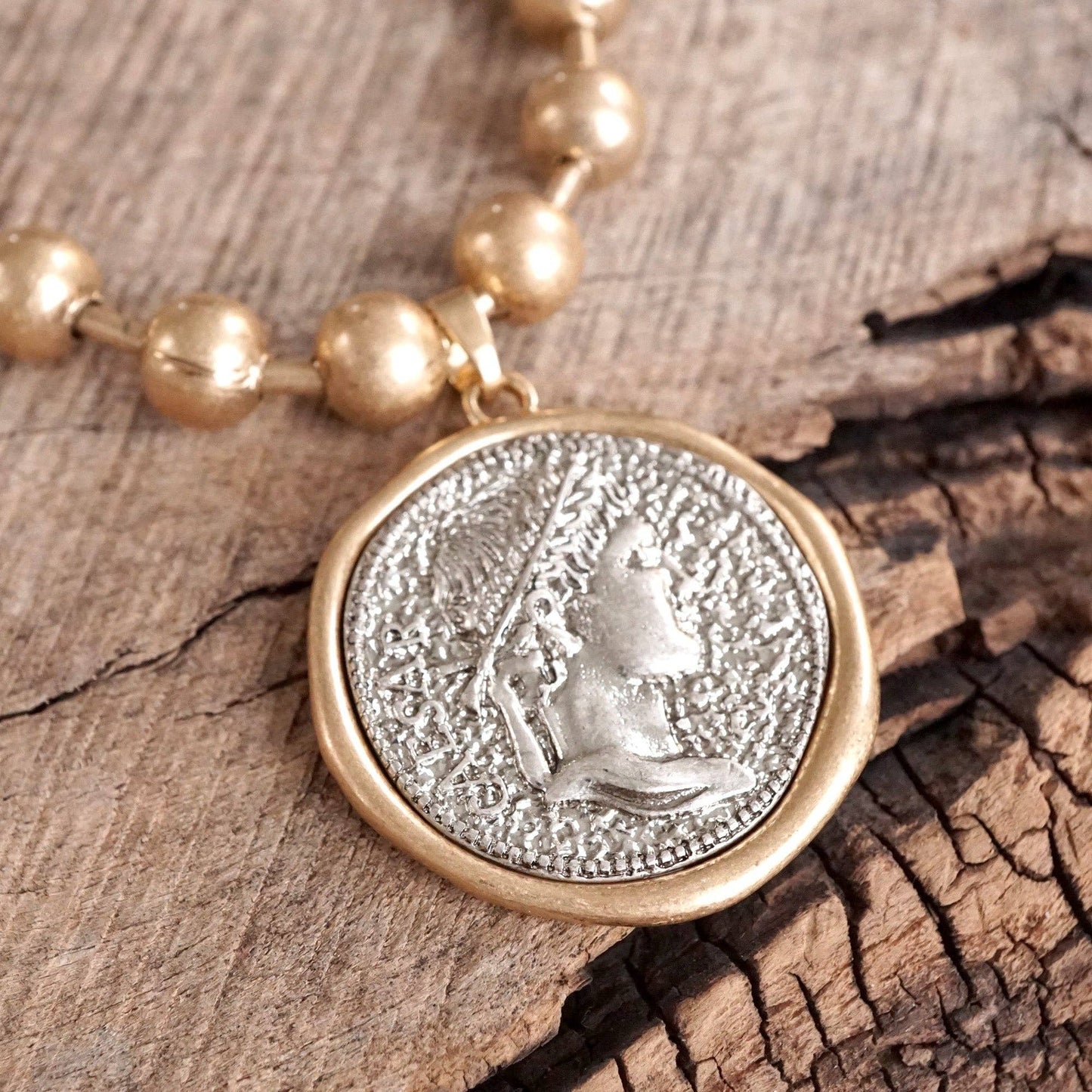 Coin Chunky Ball Chain Statement Necklace – Gold and Silver Tone: Silver